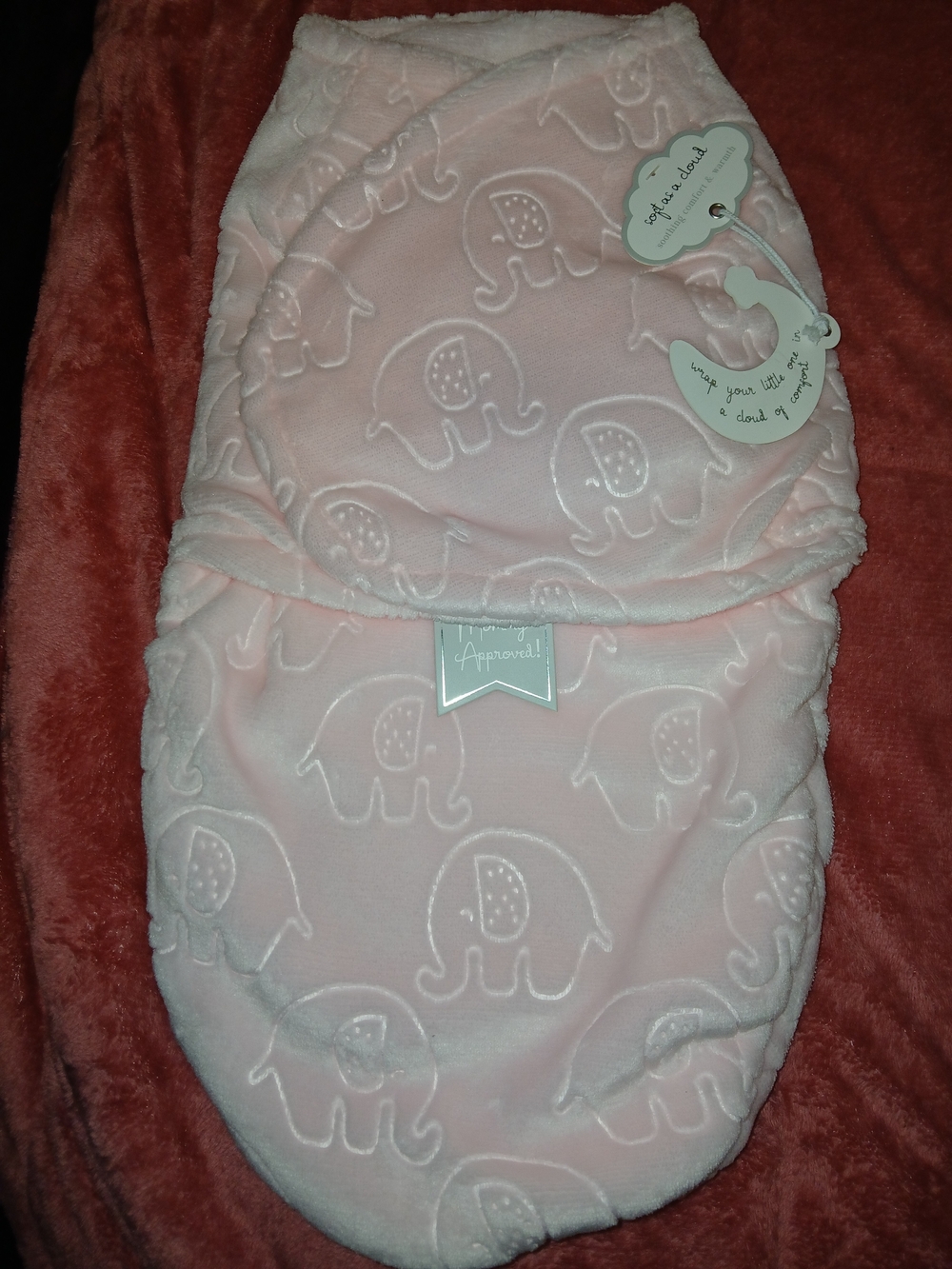 Pink Elephant Plush Baby Swaddle Sack